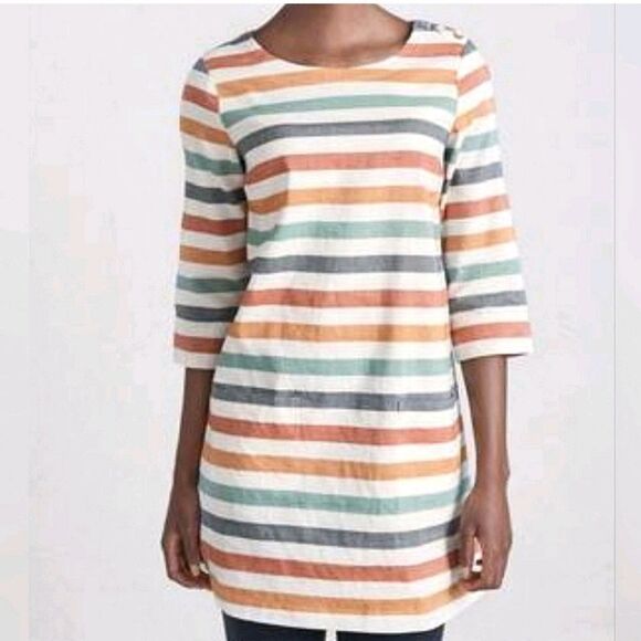 Seasalt Cornwall Glowing Skies Tunic Top Linen Multicolor Striped Size 12/US 8 - Picture 1 of 13